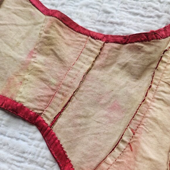 Antique Victorian Handmade Red Silk Lace Up Wasp Waist Corset With Boning - Picture 6 of 7
